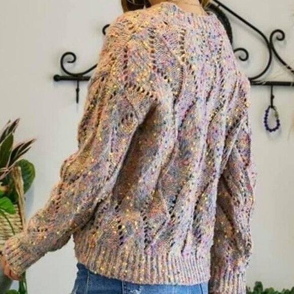 Macaron Sweater Confetti V-Neck Womens Size Small Multicolor Breathable Knit - Picture 2 of 11